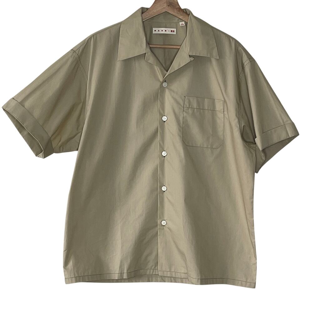 Marni x Uniqlo Mens Khaki Cotton‎ Short Sleeve Camp Collar Shirt 449635 Small